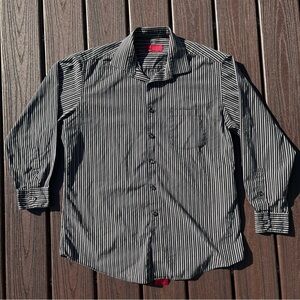 Alfani Black and Gray Striped Button-Down Shirt Mens Size L Classic Office